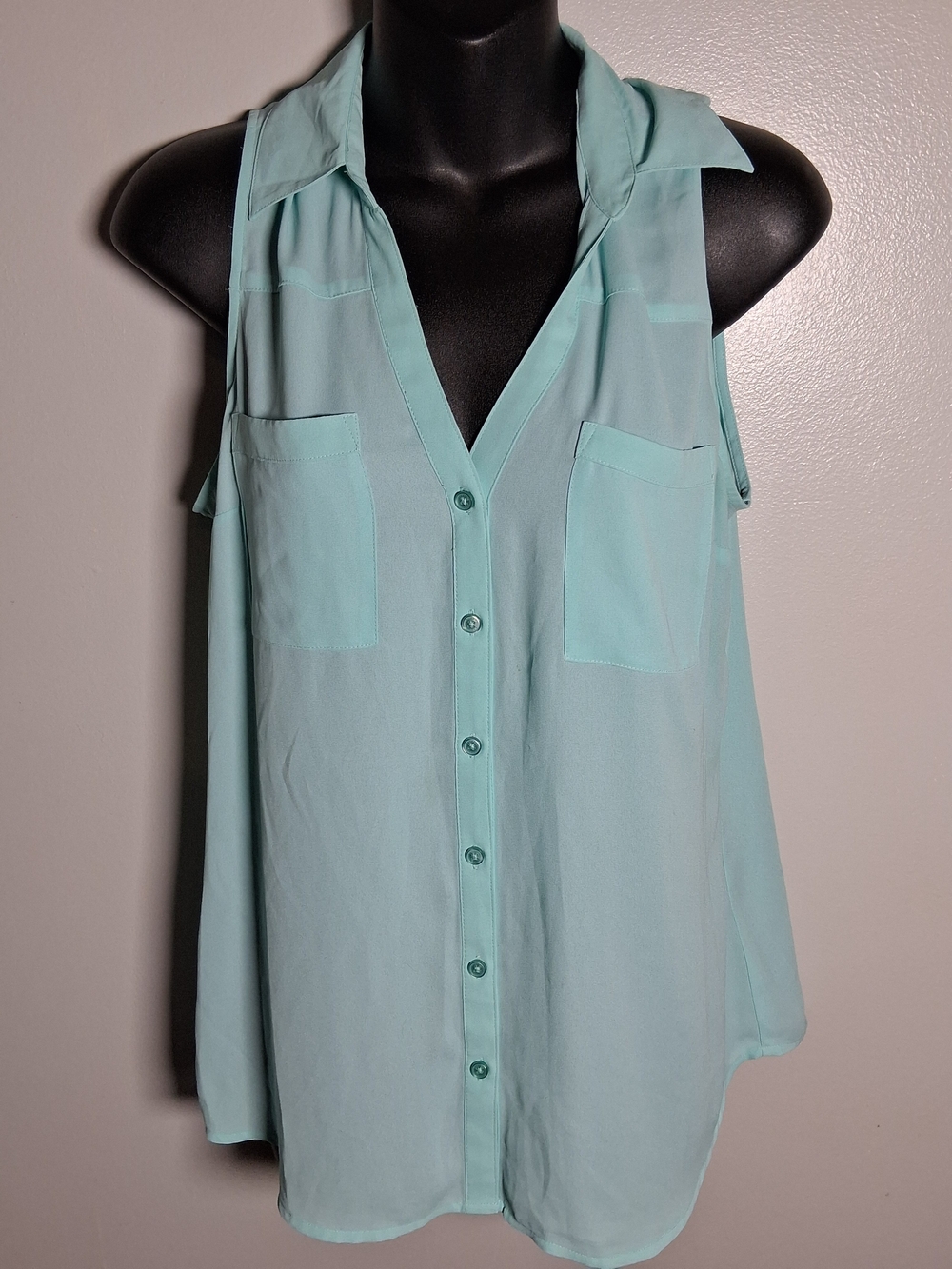 Express Portofino Sleeveless Button-Down Shirt in Mint